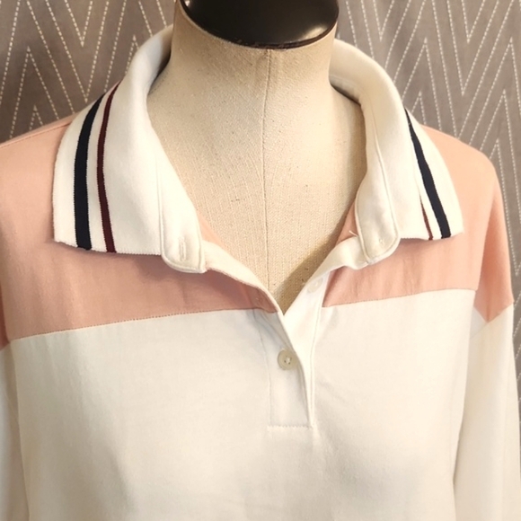 NWT Womens Wild Fable peach & white striped cropped polo tee size L. - Picture 3 of 13